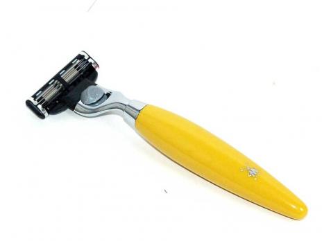 Бритва безопасная адаптированная под бритвенную систему Жиллет Мак3 (смола лимонного цвета)