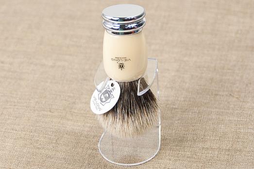 Кисточка-помазок для бритья Vie-Long, белый барсучий ворс, акрил+металл