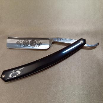 Бритва опасная "Médaille d'or Exposition Alger 1921" "Медаль на выставке в Алжире 1921 год", 5/8, 1/1, кованая углеродистая сталь C135, рукоять из рога буйвола чёрная